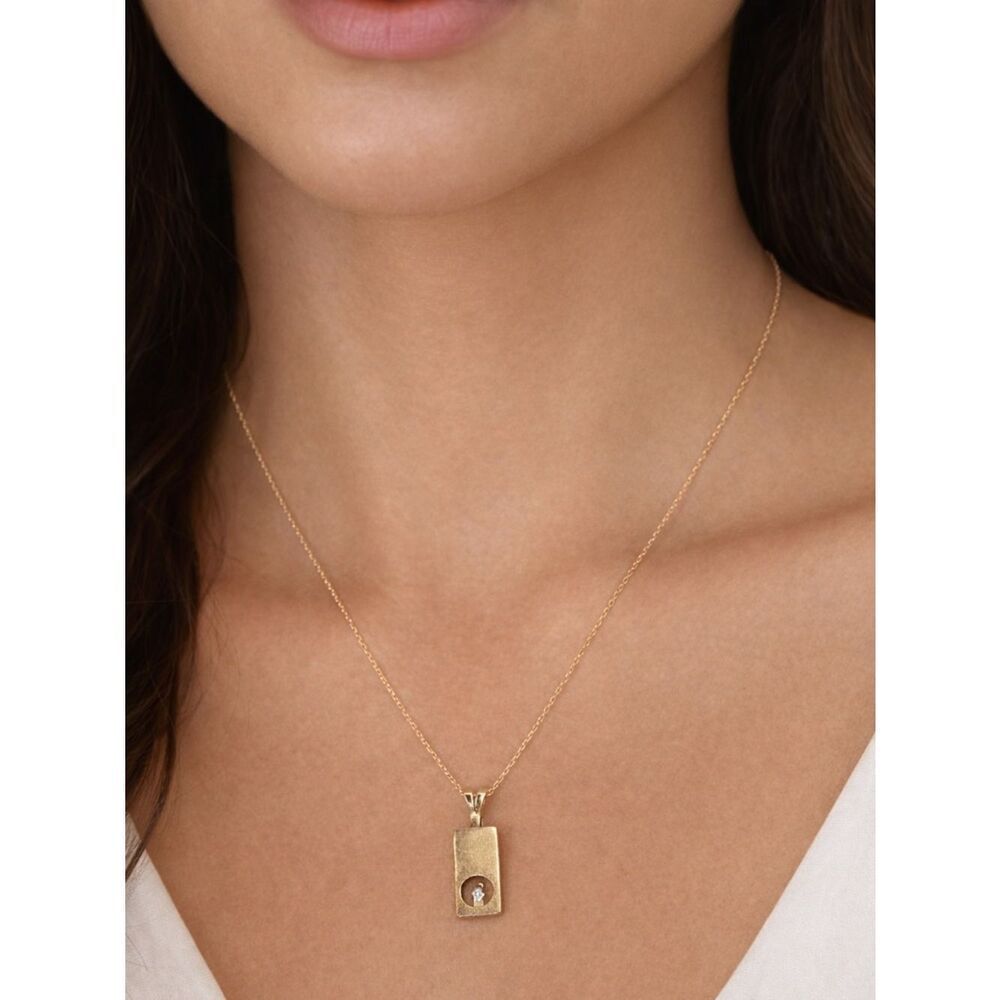 10K Yellow Gold Genuine Diamond Vintage Modernist Pendant Necklace | 18”